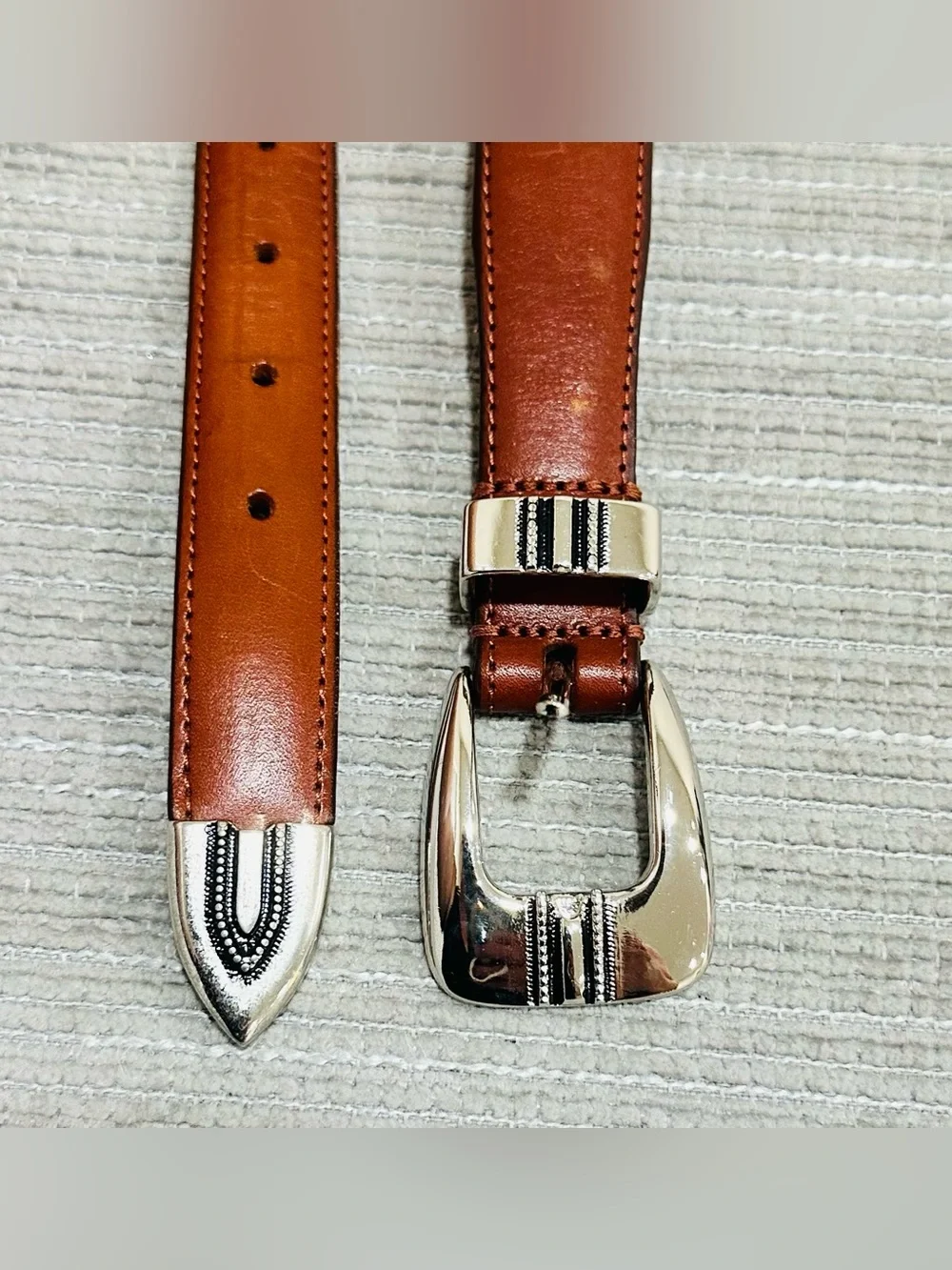 Alexander Julian Brown Leather Tapered Western Belt Silver Buckle 6408500 Sz 36